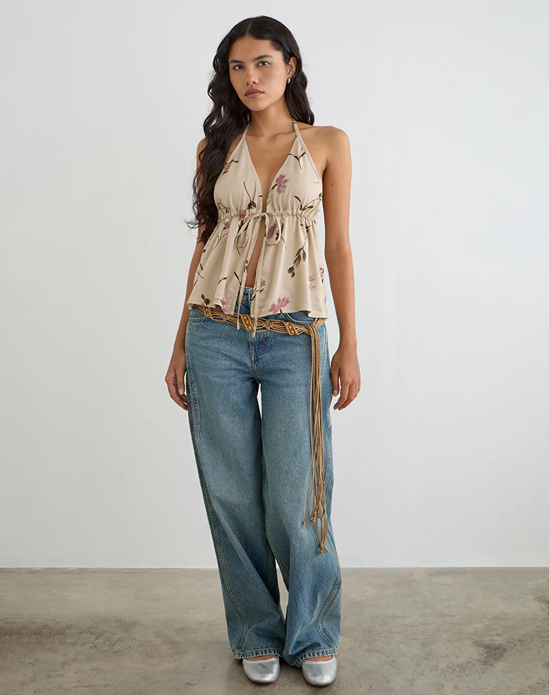 Yalova Halter Top in Bloom Leafy Taupe - Image 3