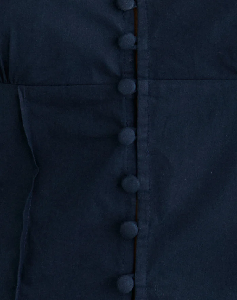 Yamila Puff Sleeve Keyhole Blouse in Dark Navy - Image 6