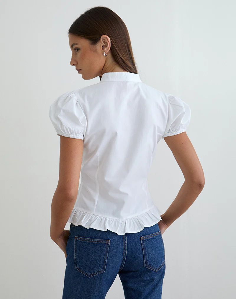 Yamila Puff Sleeve Keyhole Blouse in White - Image 5