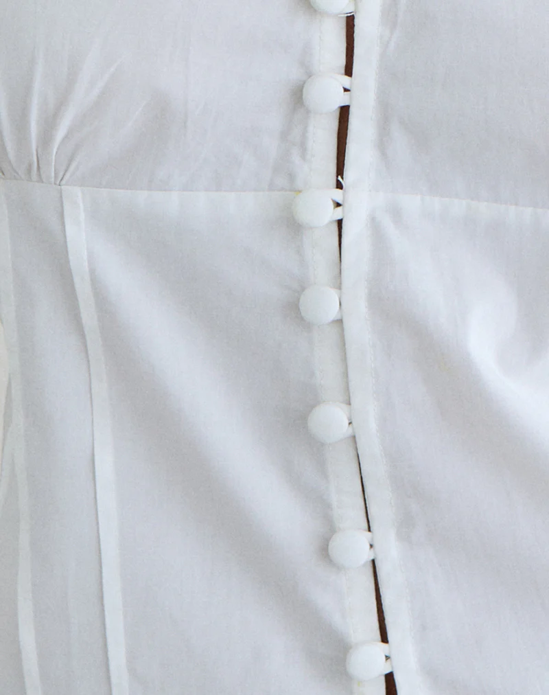 Yamila Puff Sleeve Keyhole Blouse in White - Image 6