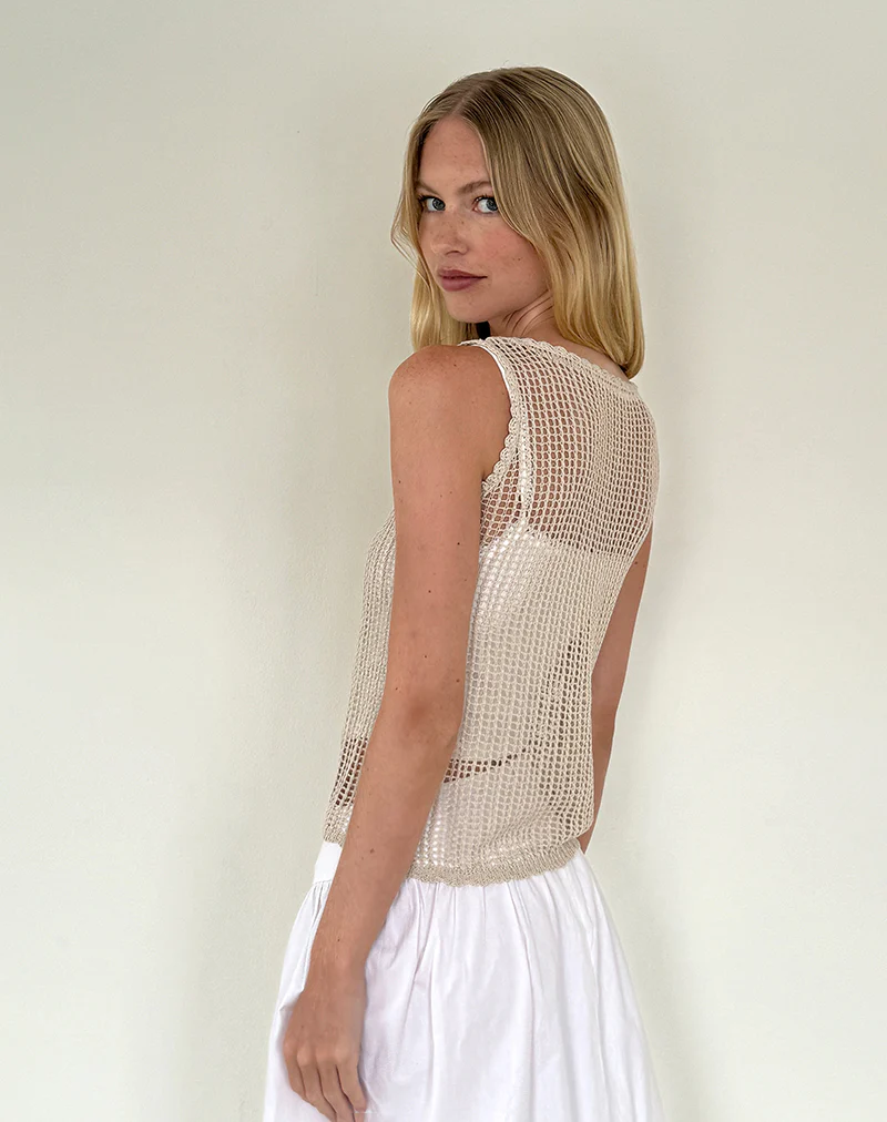 Yamile Vest in Open Weave Knit Oat - Image 3