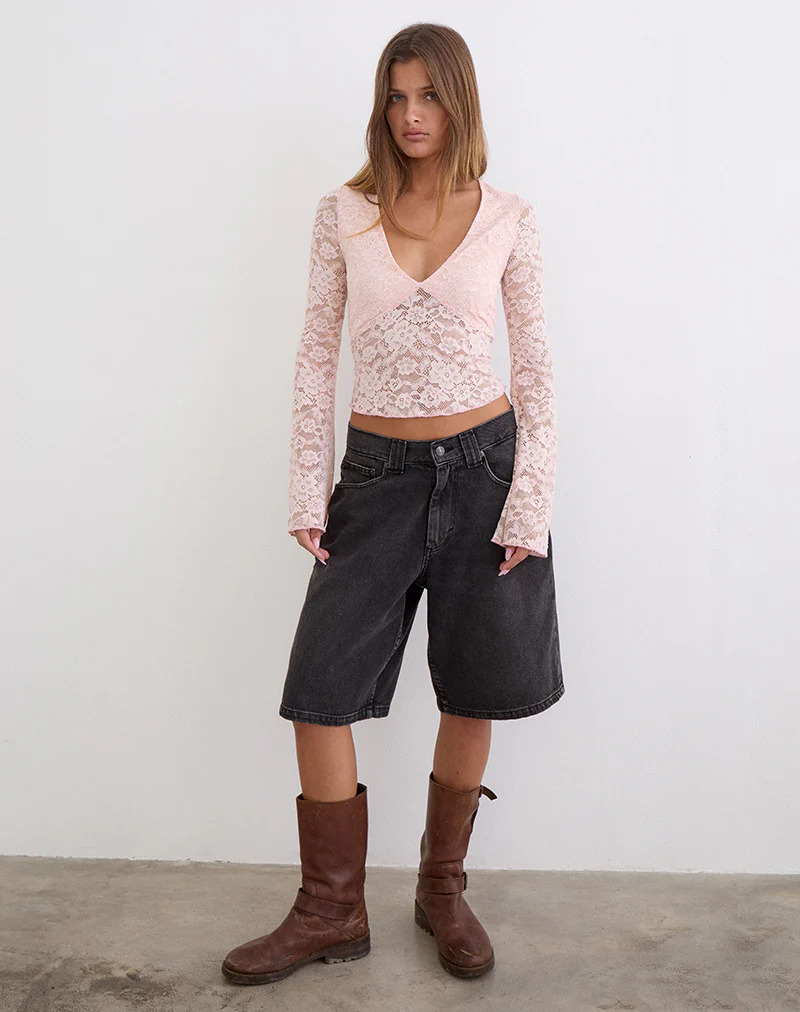 Yamuna Long Sleeve Top in Lace Soft Pink - Image 2