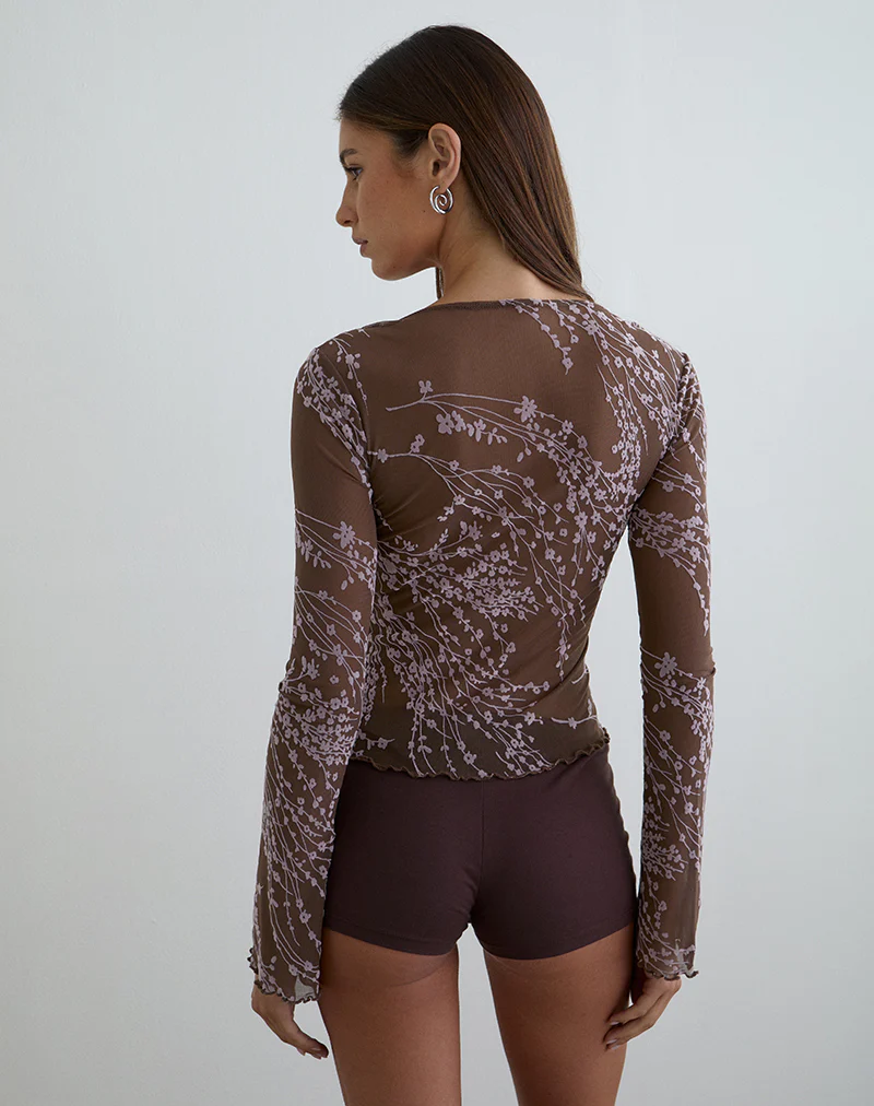 Yamuna Long Sleeve Top in Moonlit Blossom Brown - Image 3