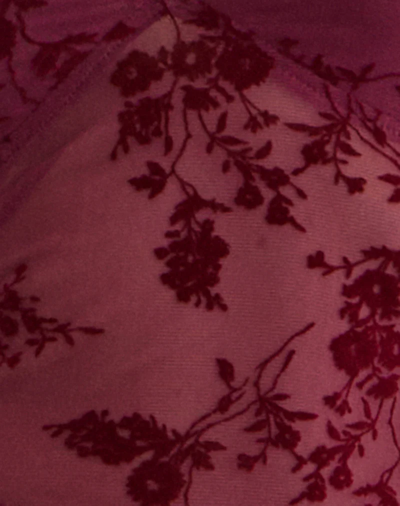 Yamuna Top in Flocked Botanical Flower Maroon - Image 6