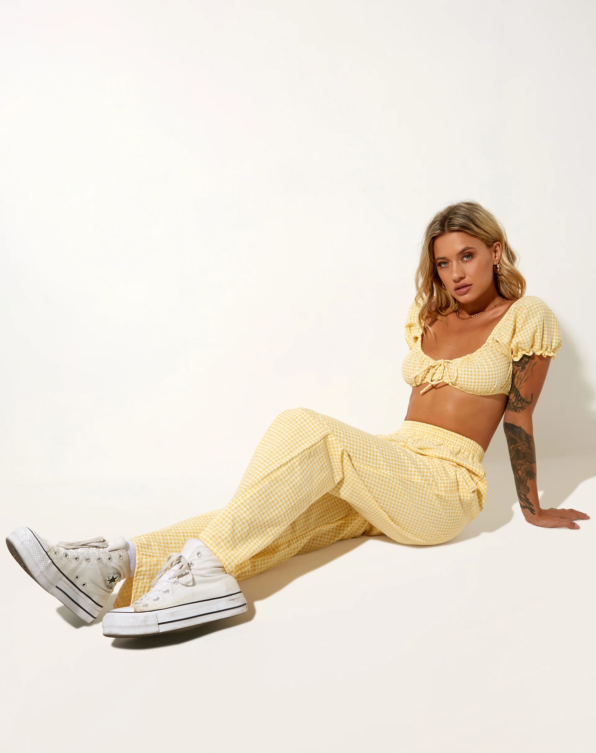 Yara Trouser in Lemon Gingham Yellow - Image 2
