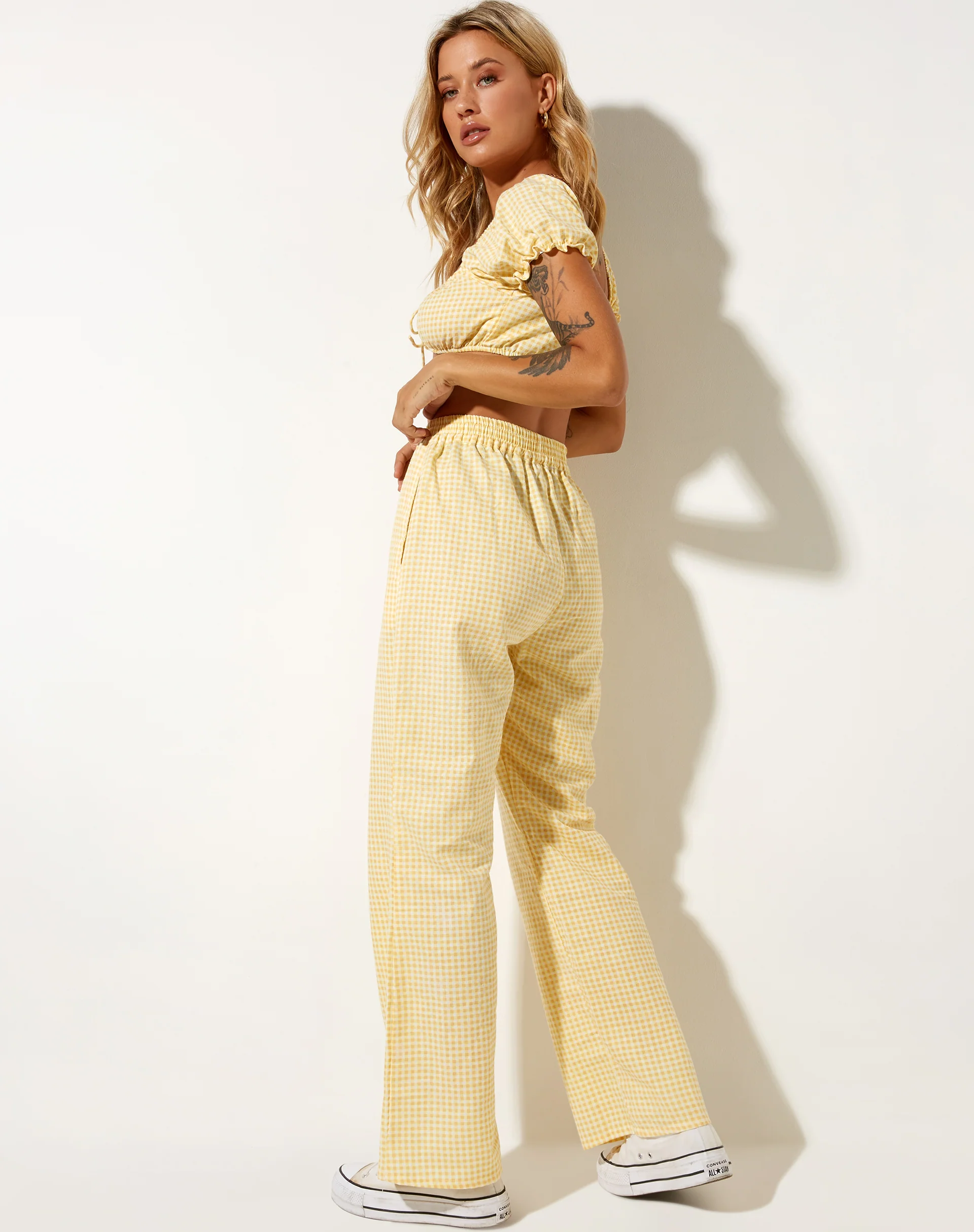 Yara Trouser in Lemon Gingham Yellow - Image 3