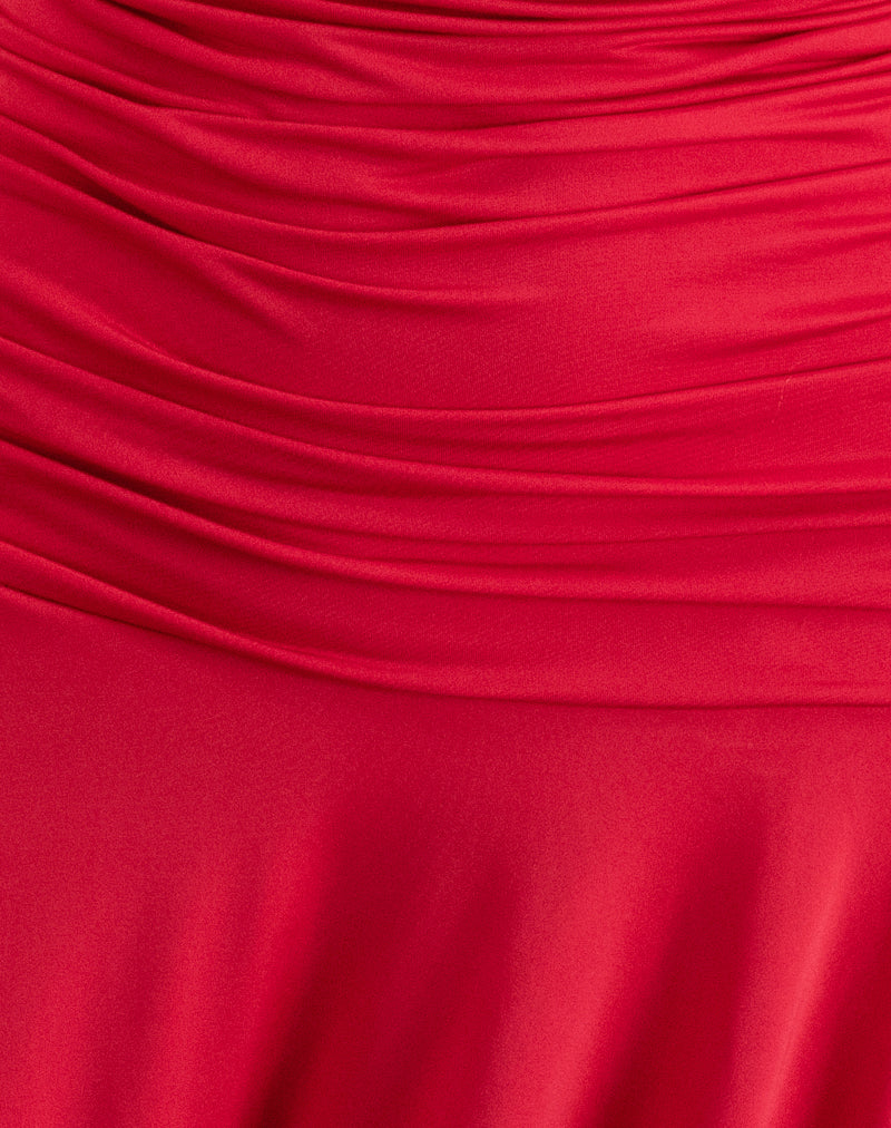 Yasmin Bandeau Mini Dress in Slinky Red - Image 4