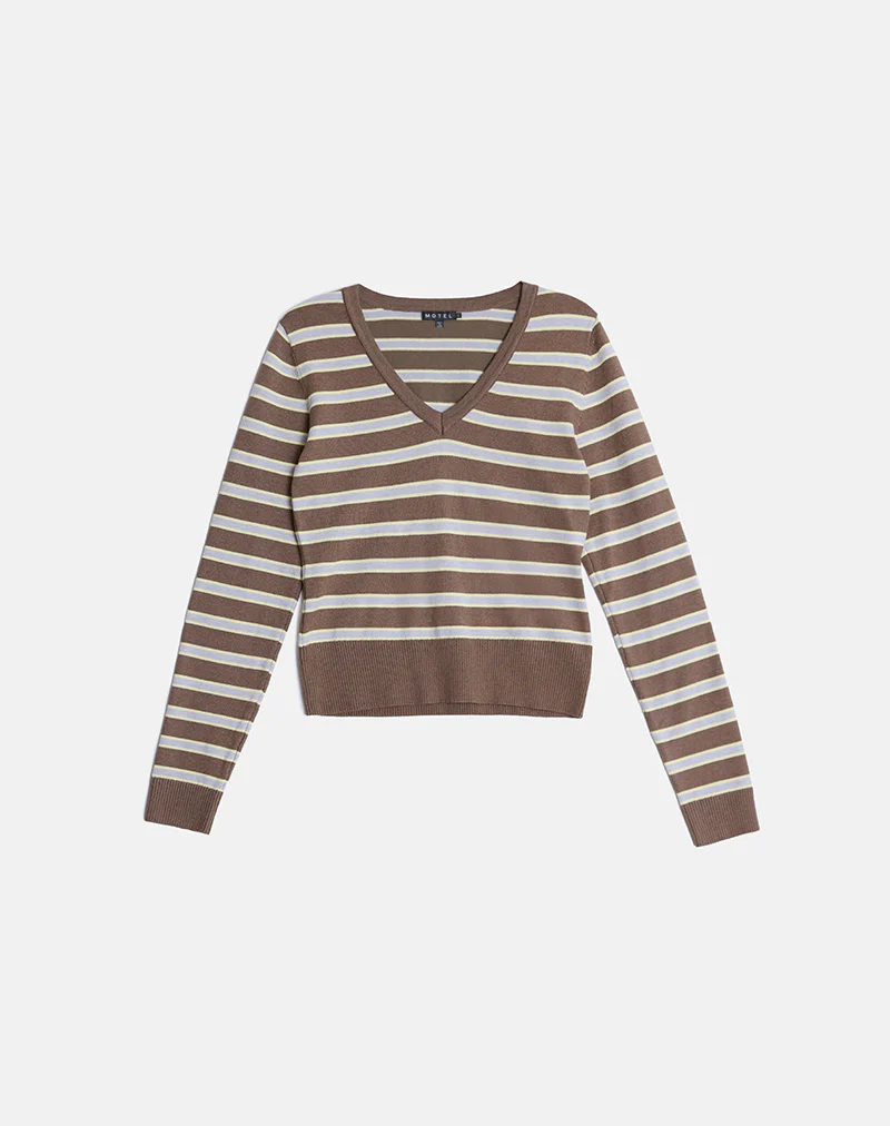 Yasra Jumper in Stripe Knit Brown and Yellow - Image 2