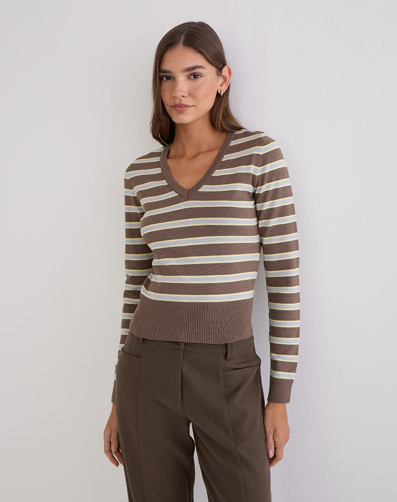 Yasra Jumper in Stripe Knit Brown and Yellow - Image 5
