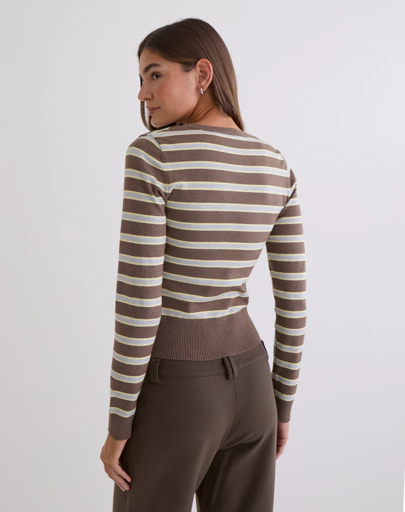 Yasra Jumper in Stripe Knit Brown and Yellow - Image 6