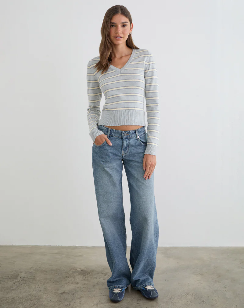 Yasra Jumper in Stripe Knit Cream Grey - Image 2