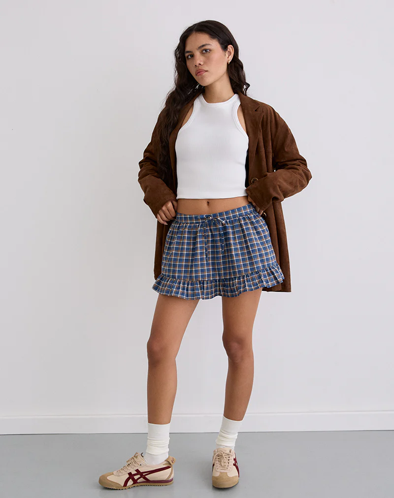 Yasumi Mini Skirt in Medium Tartan Blue - Image 3