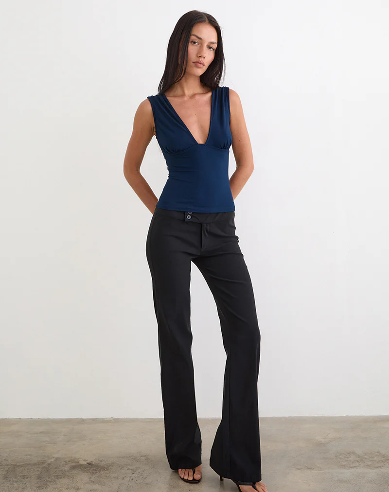 Yatna Top in Rayon Navy with Pearl Button Trim - Image 3