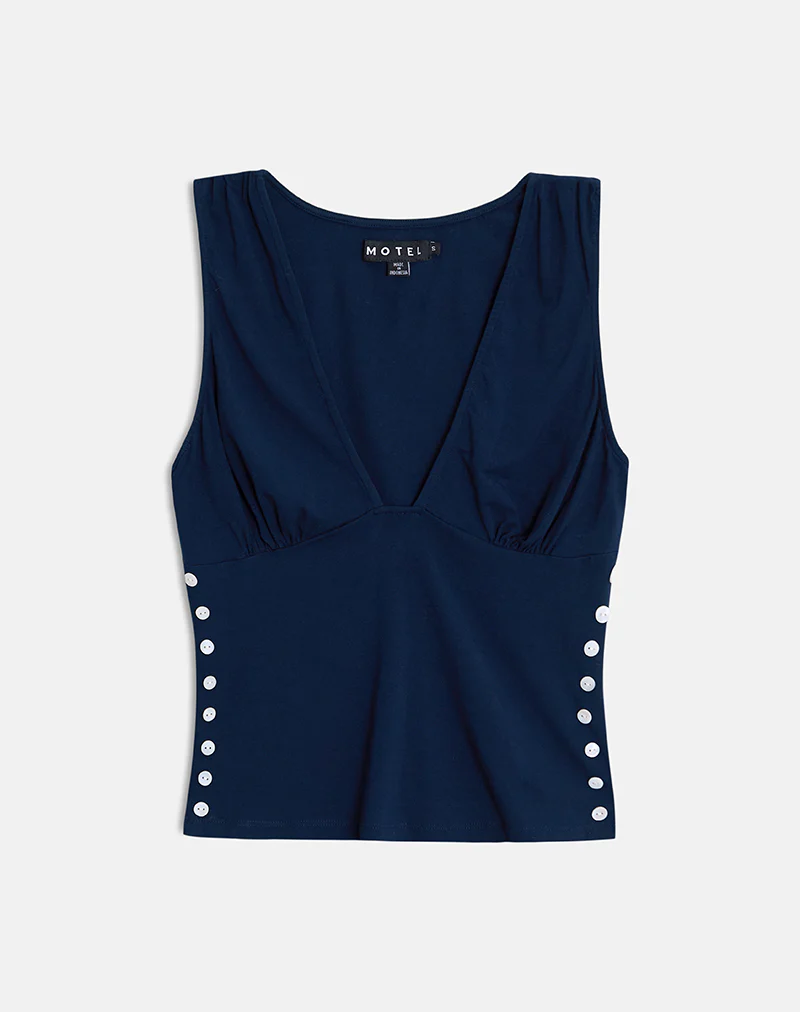 Yatna Top in Rayon Navy with Pearl Button Trim - Image 6