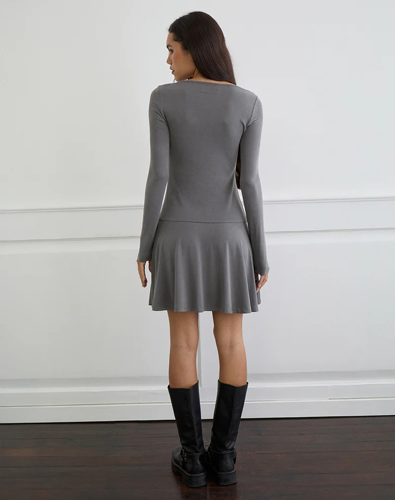 Yauri Long Sleeve Mini Dress in Cupro Grey - Image 4