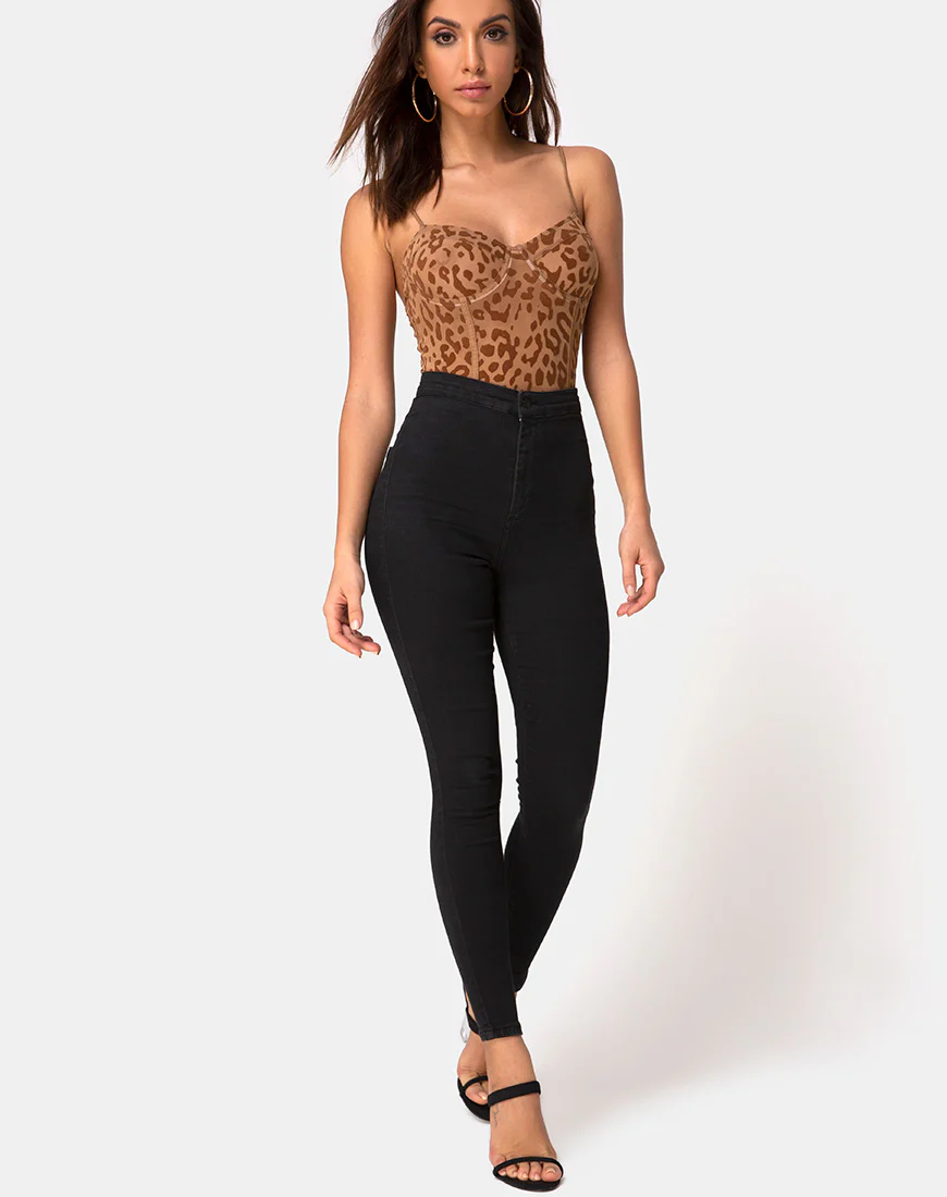 Yecal Sheer Bodice in Animal Flock Tan Brown - Image 3