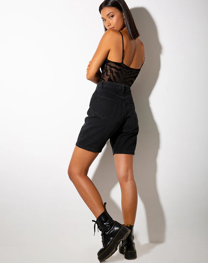 Yecal Sheer Bodice in Horizontal Zebra Flock Black - Image 4