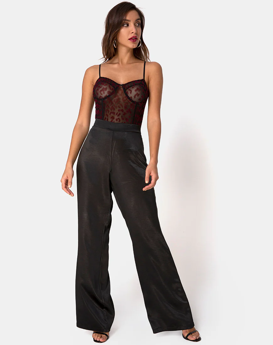 Yecal Sheer Bodice in Red Leopard Flock Black - Image 3