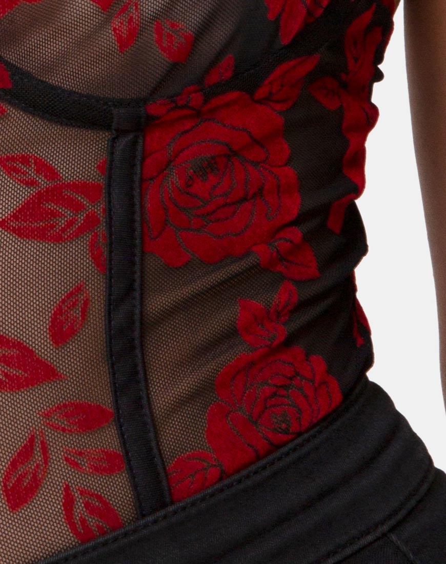 Yecal Bodice in Romantic Red Rose Flock - Image 5