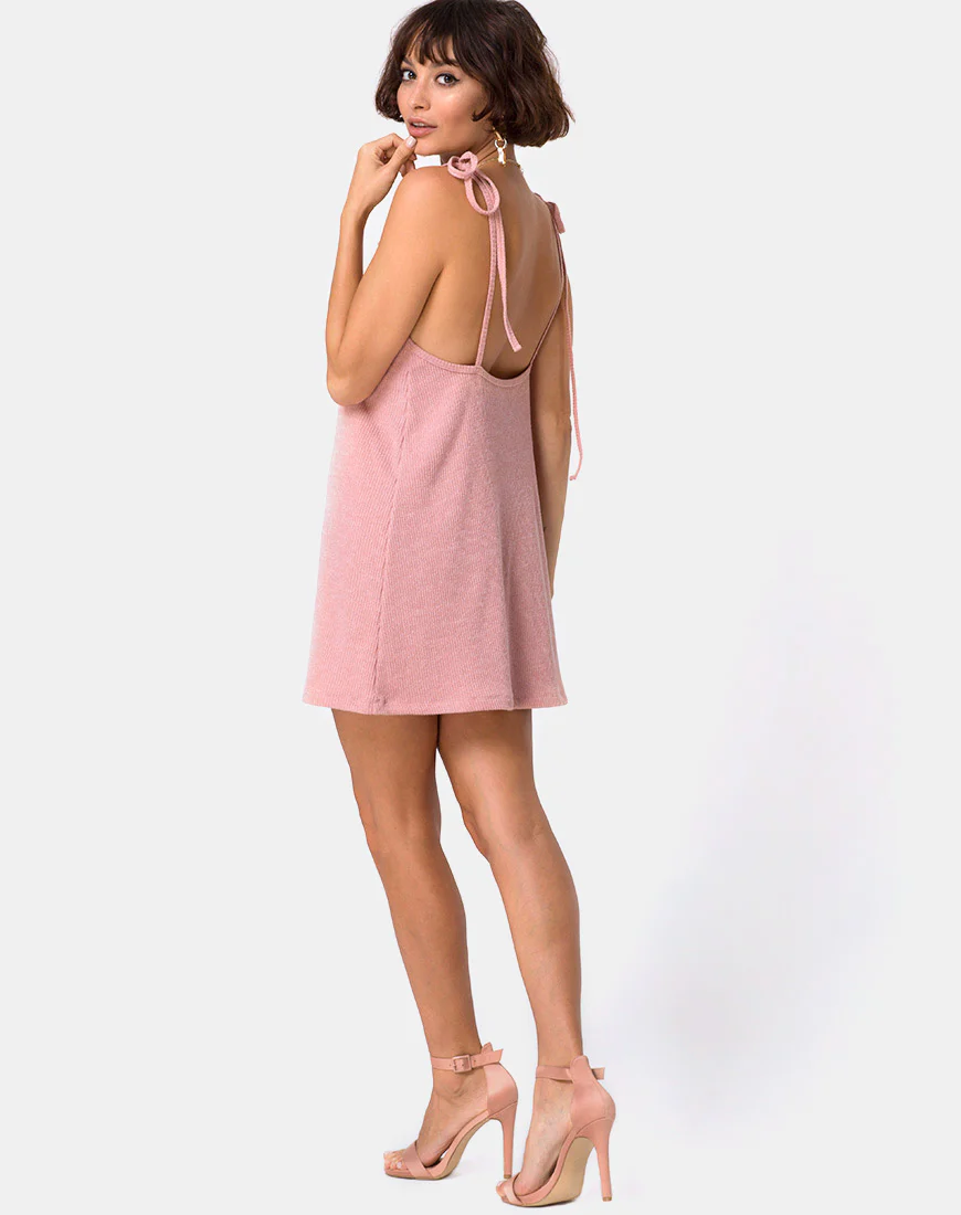 Yellav Slip Dress in Knit Crinkle Rib Pink - Image 4