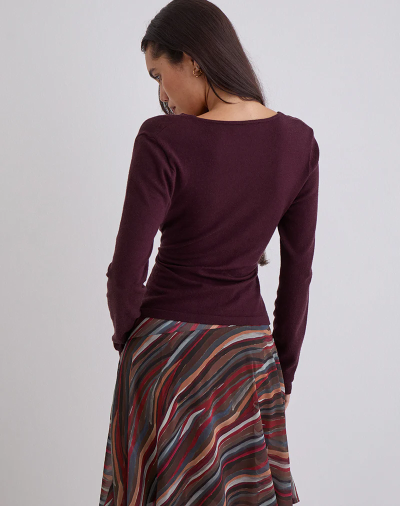 Yenari Long Sleeve Twist Top in Knit Plum - Image 3