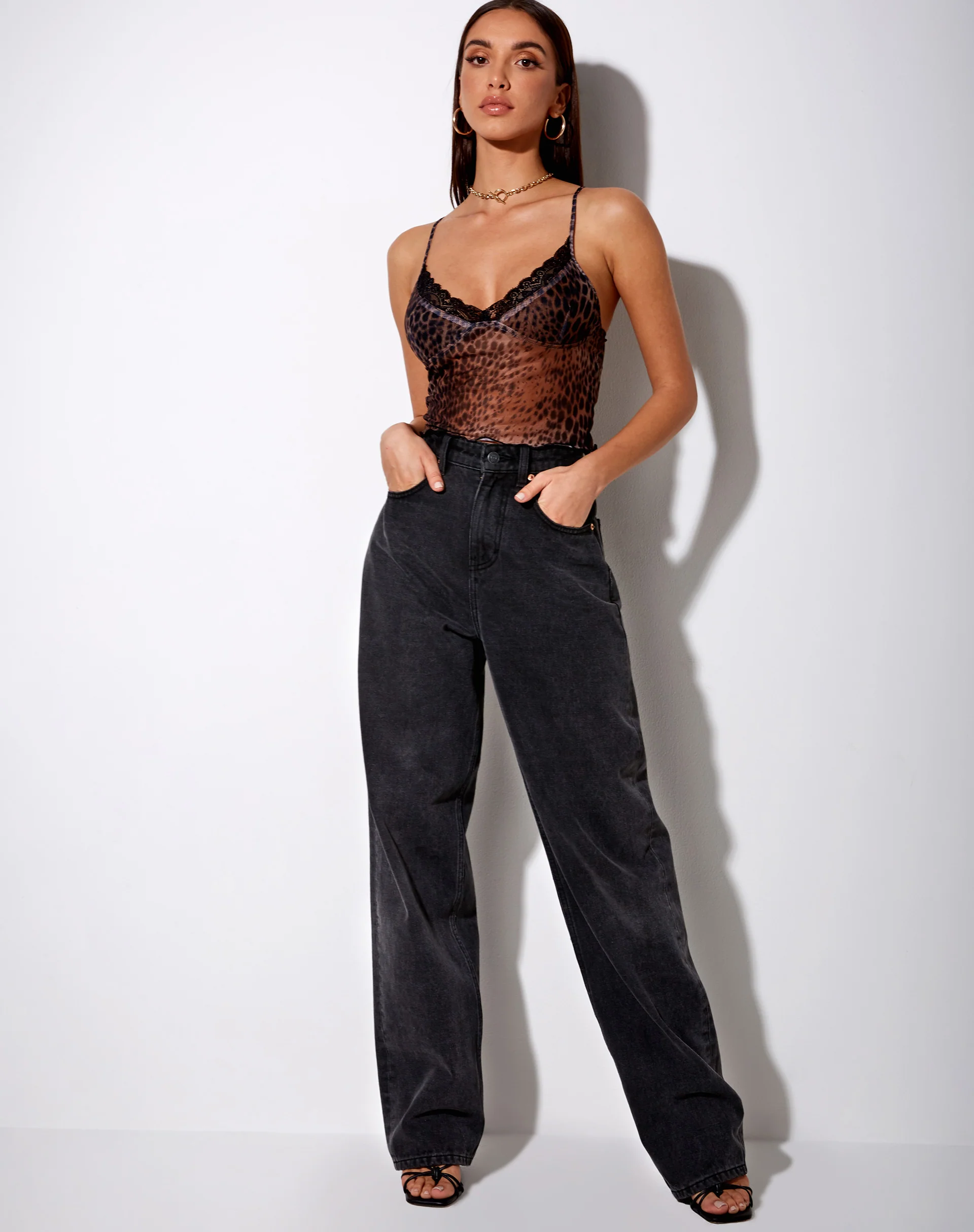 Yenika Crop Top in Gradient Cheetah Brown with Lace - Image 5