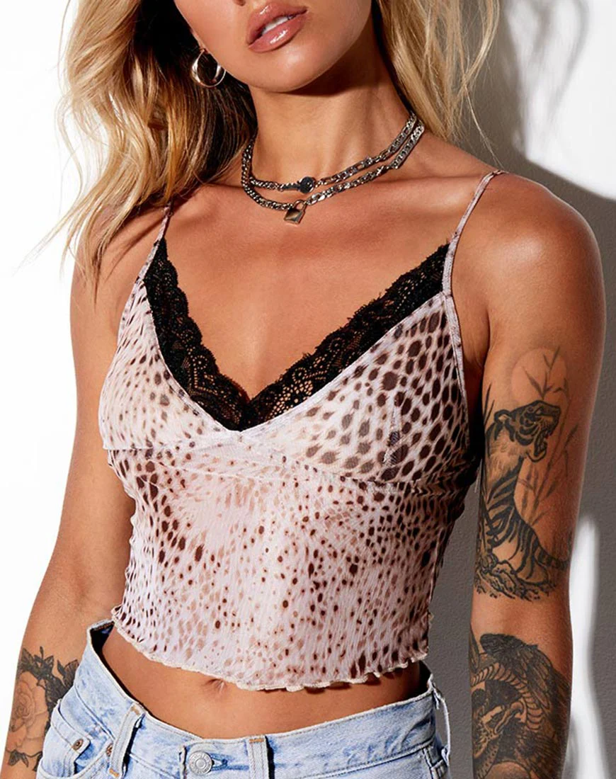 Yenika Cami Top in Mesh Sand Leopard - Image 2