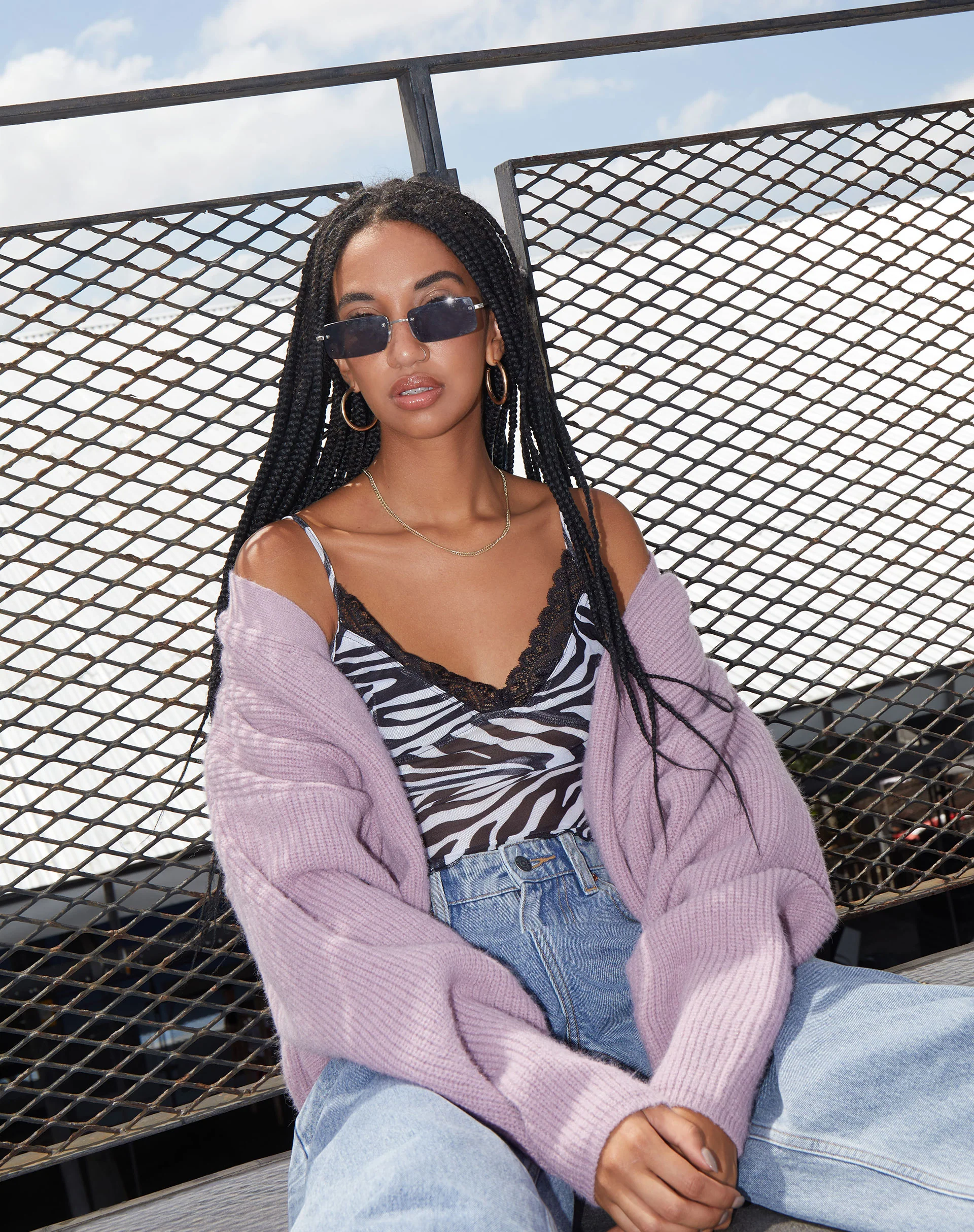 Yenika Crop Top in Wavey Zebra Black and White with Lace - Image 2