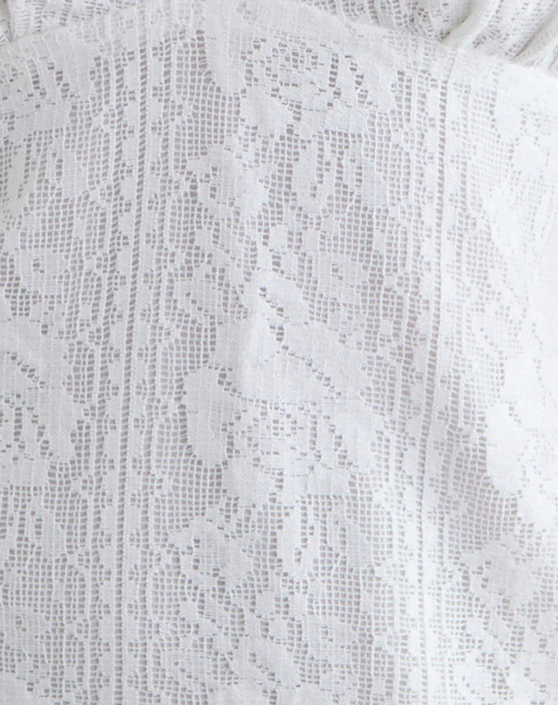 Yenna Plunge Mini Dress in Floral Lace White - Image 5