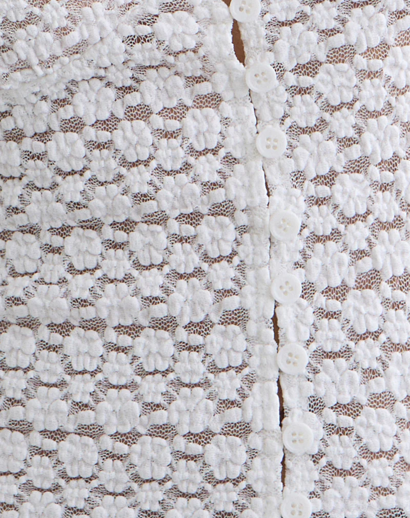 Yeslin V-Neck Button Up Top in Lace White - Image 6