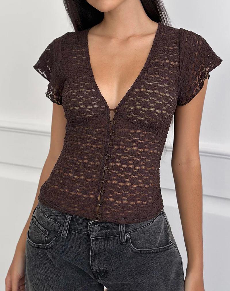 Yeslin V-Neck Button Up Top in Dark Plum - Image 2