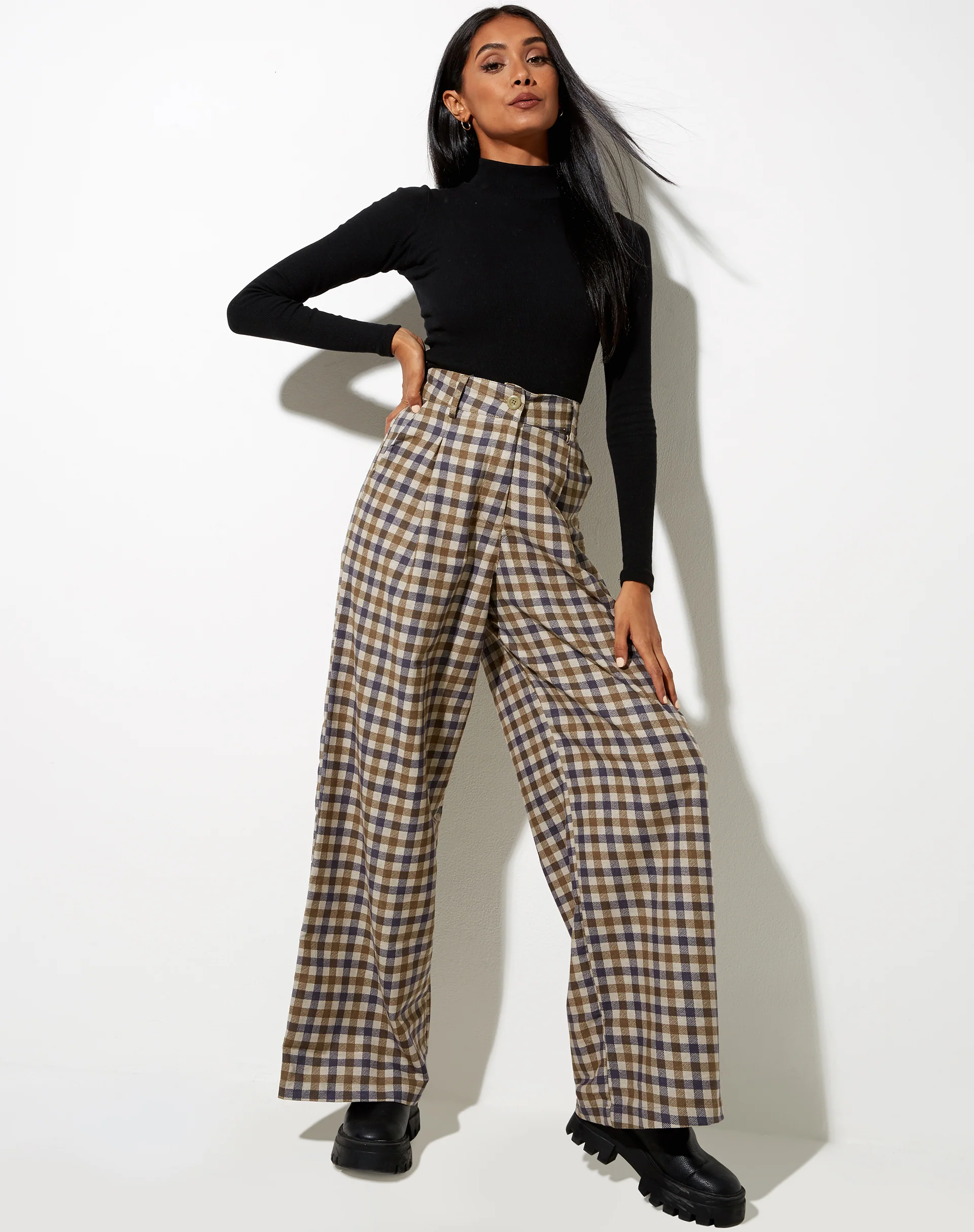 Yeva Trouser in 40's Check Tan - Image 3