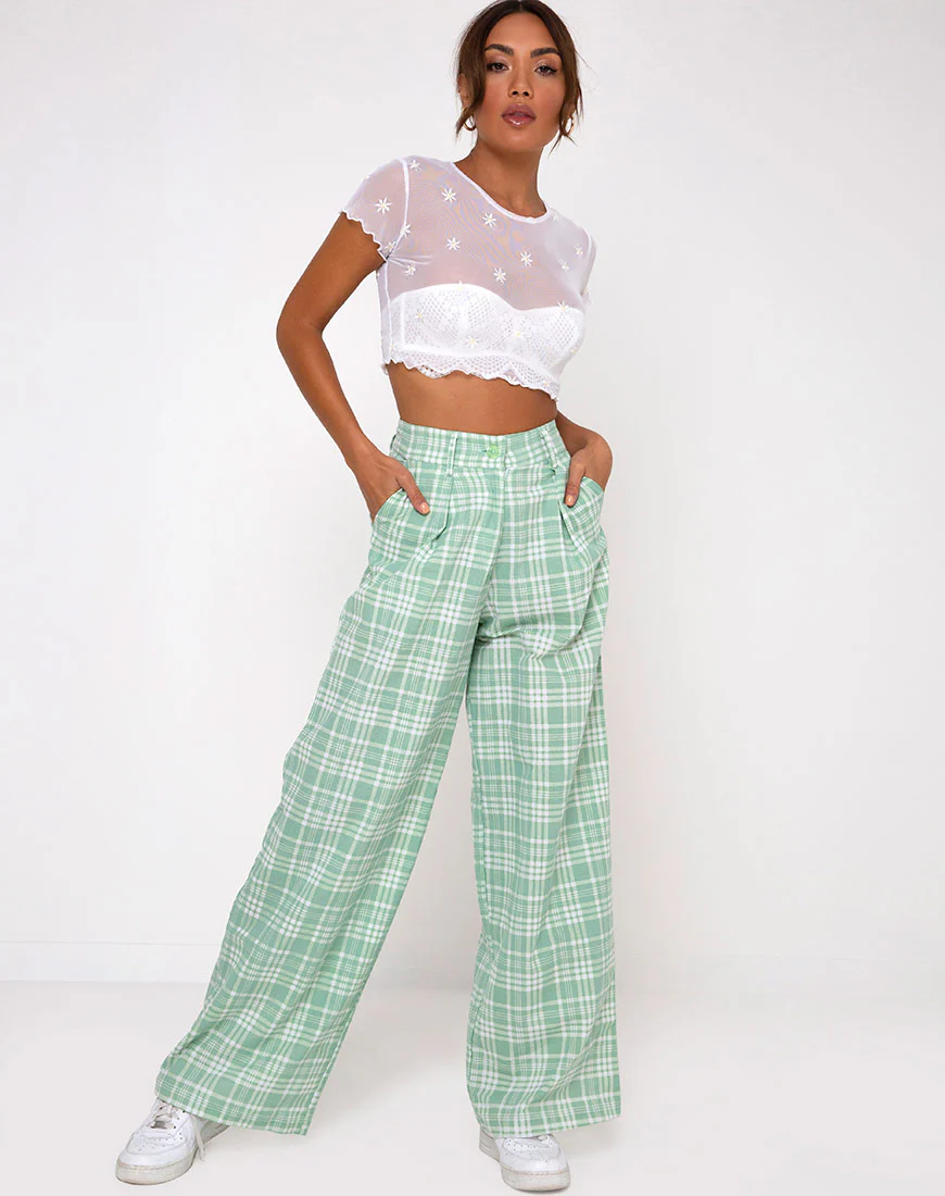 Yeva Trouser in Table Cloth Neo Mint - Image 3