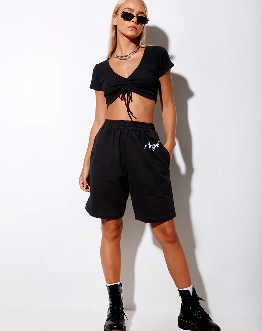 Yubi Short in Black 'Angel' Embro in White - Image 4