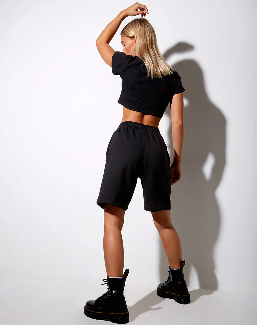 Yubi Short in Black 'Angel' Embro in White - Image 5