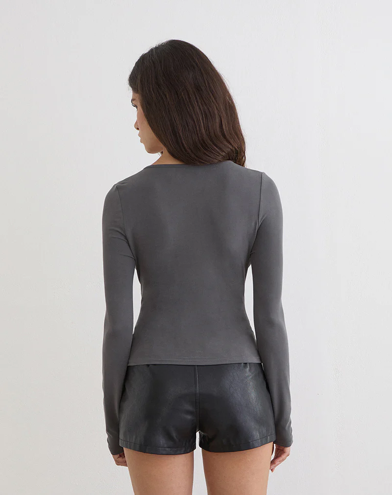 Yubin Keyhole Long Sleeve Top in Cupro Charcoal Grey - Image 4