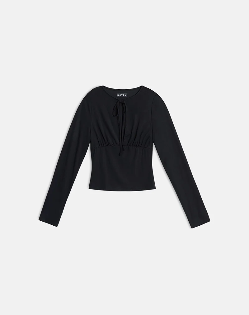 Yubin Keyhole Long Sleeve Top in Cupro Black - Image 3