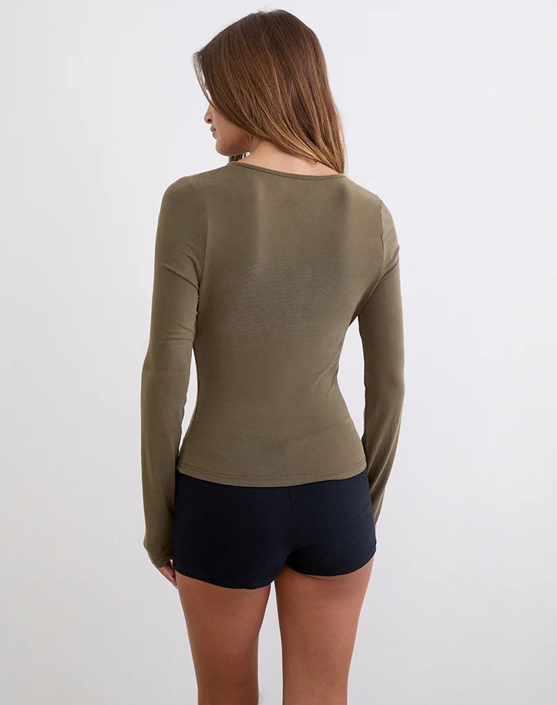 Yubin Keyhole Long Sleeve Top in Cupro Khaki - Image 5