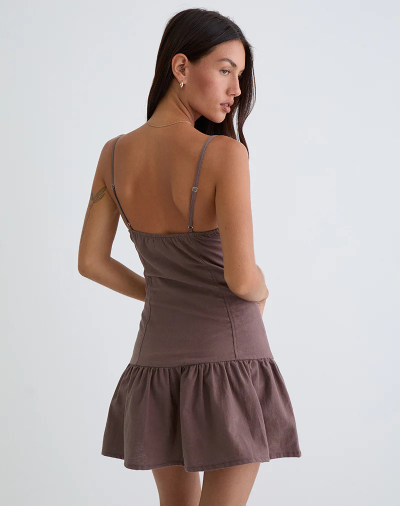 Yuha Buttoned Mini Dress in Deep Taupe - Image 4