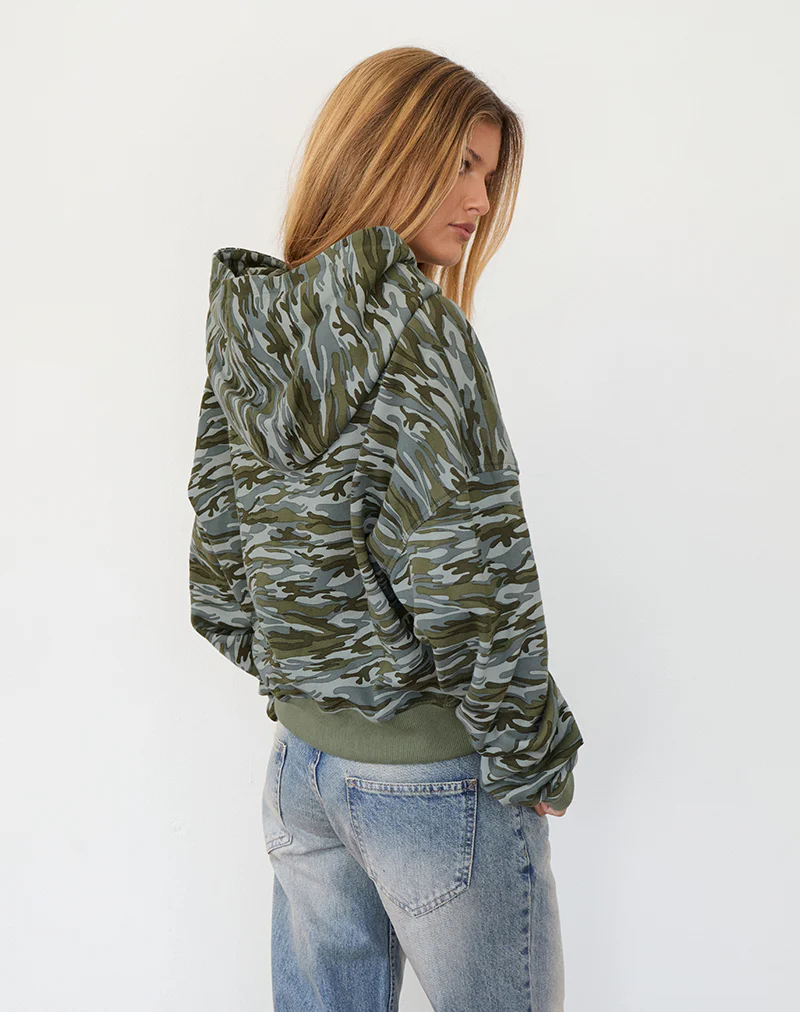 Yukadi Zip Through Hoodie in Camouflage Green - Image 3