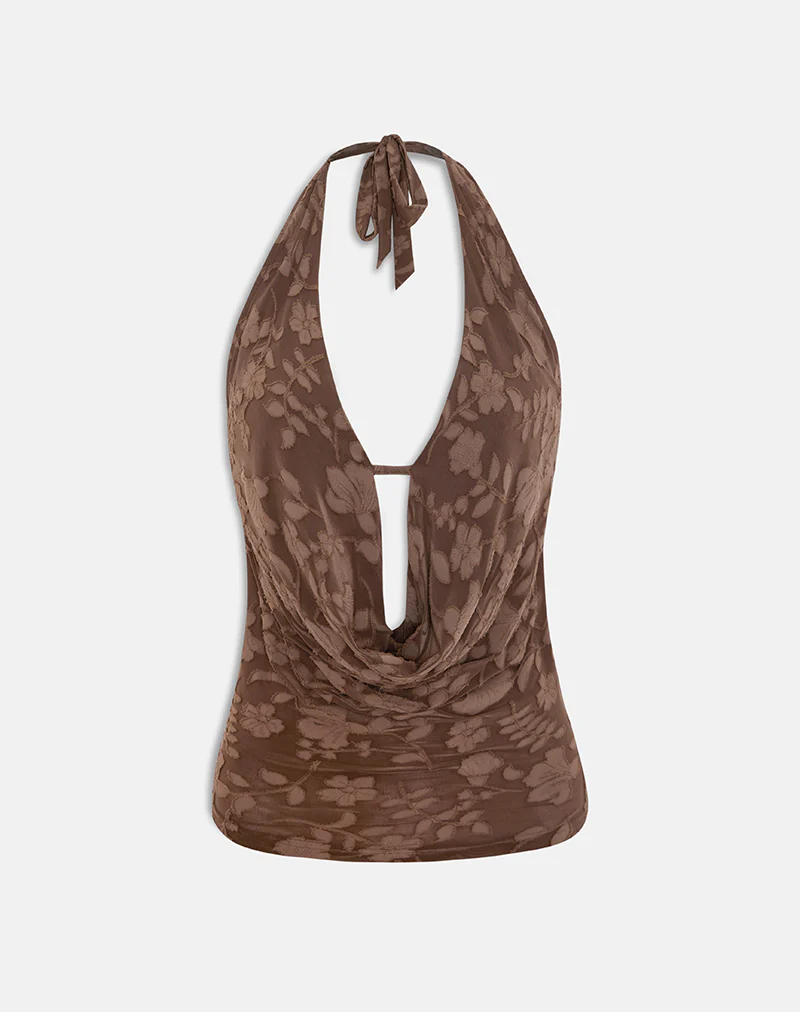 Yukari Plunge Top in Burnout Mesh Brown - Image 6