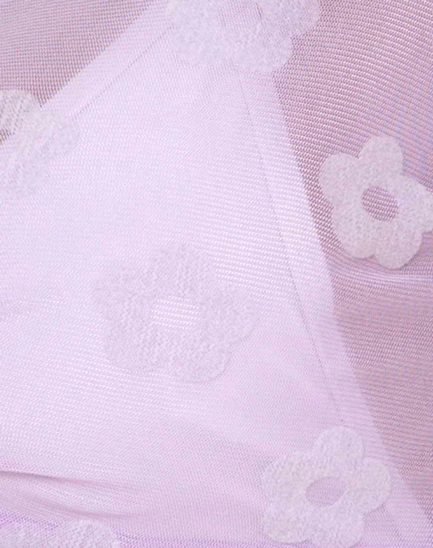 Yun Crop Top in Lilac Mesh Daisy White Flock - Image 5