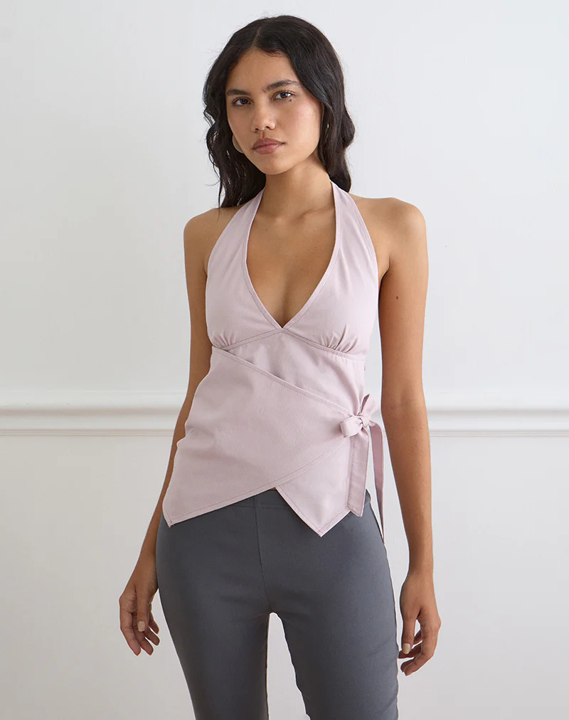 Yung Halterneck Top in Cotton Twill Soft Pink - Image 2