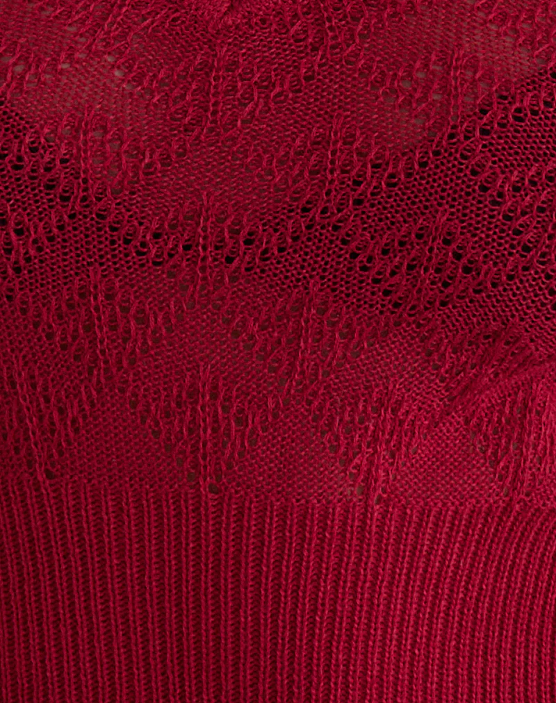 Yura Top in Pointelle Knit Deep Red - Image 6