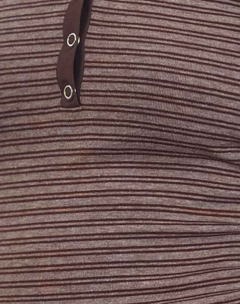 Yusi Long Sleeve Top in Brown and Grey Stripe - Image 6