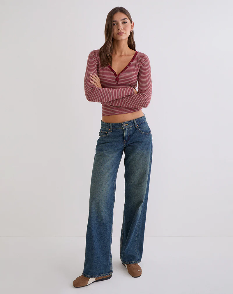 Yusi Long Sleeve Top in Burgundy Stripe - Image 4