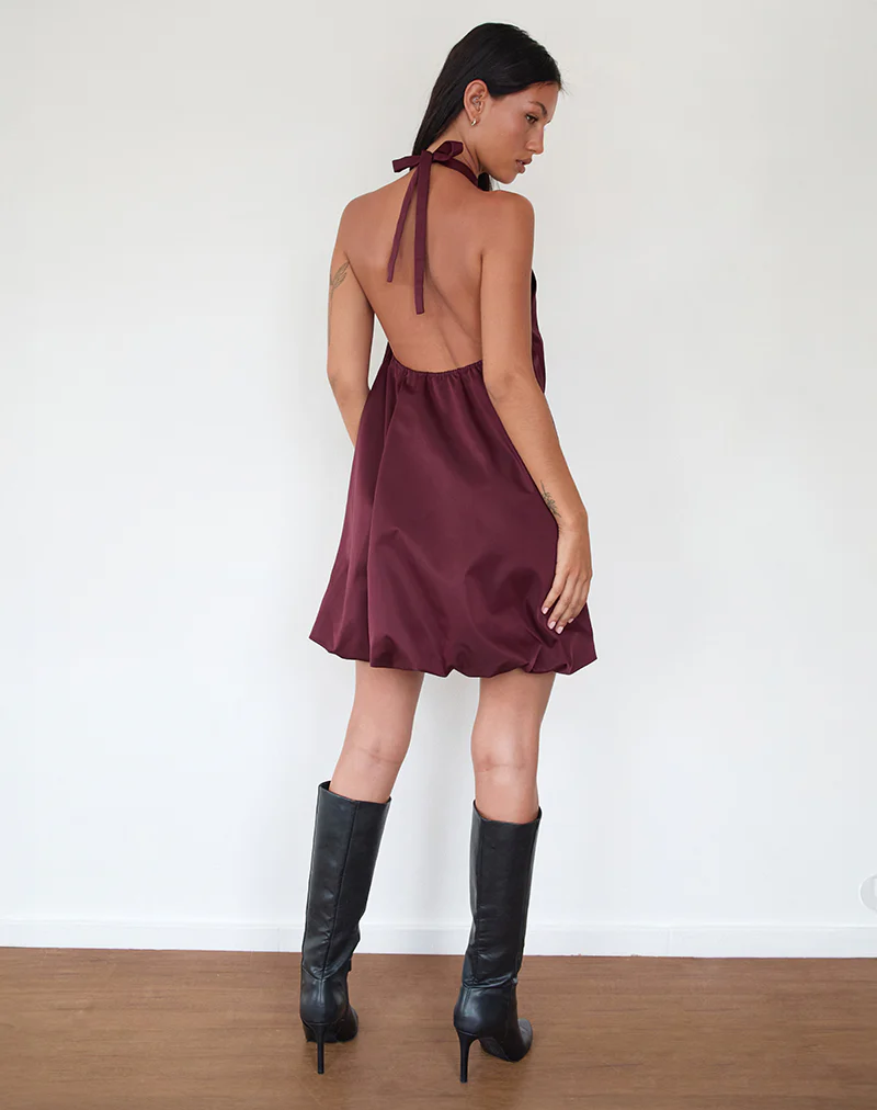Yusna Puffball Mini Dress in Dark Berry - Image 4