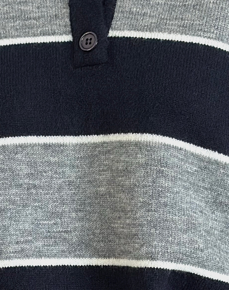 Yusnada Oversized Rugby Jumper in Navy and Grey Stripe - Image 6