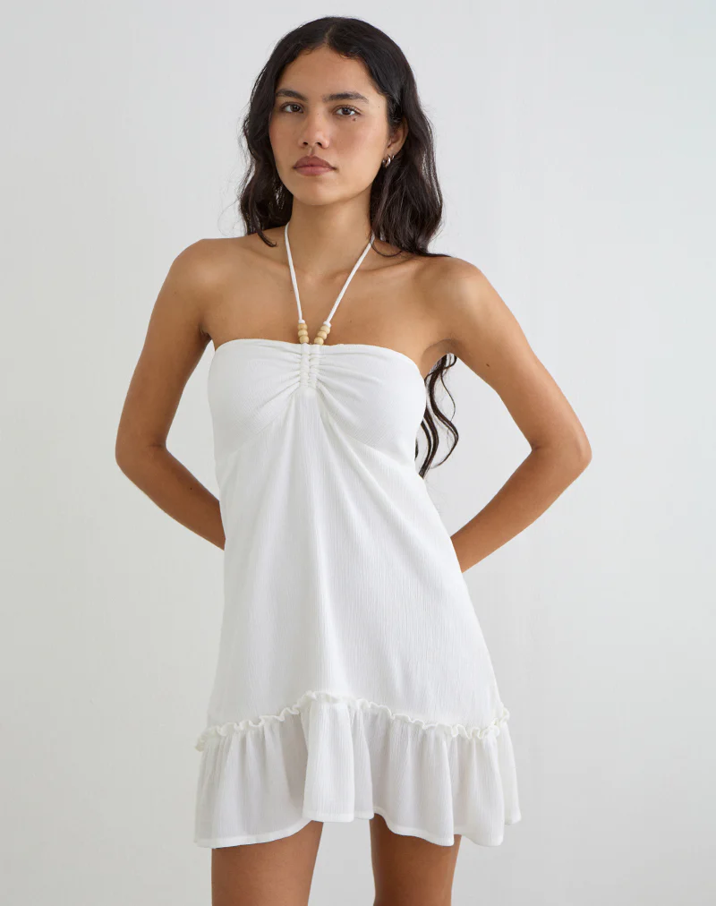 Yvelise Mini Dress in Crinkle Off White with Beads - Image 5