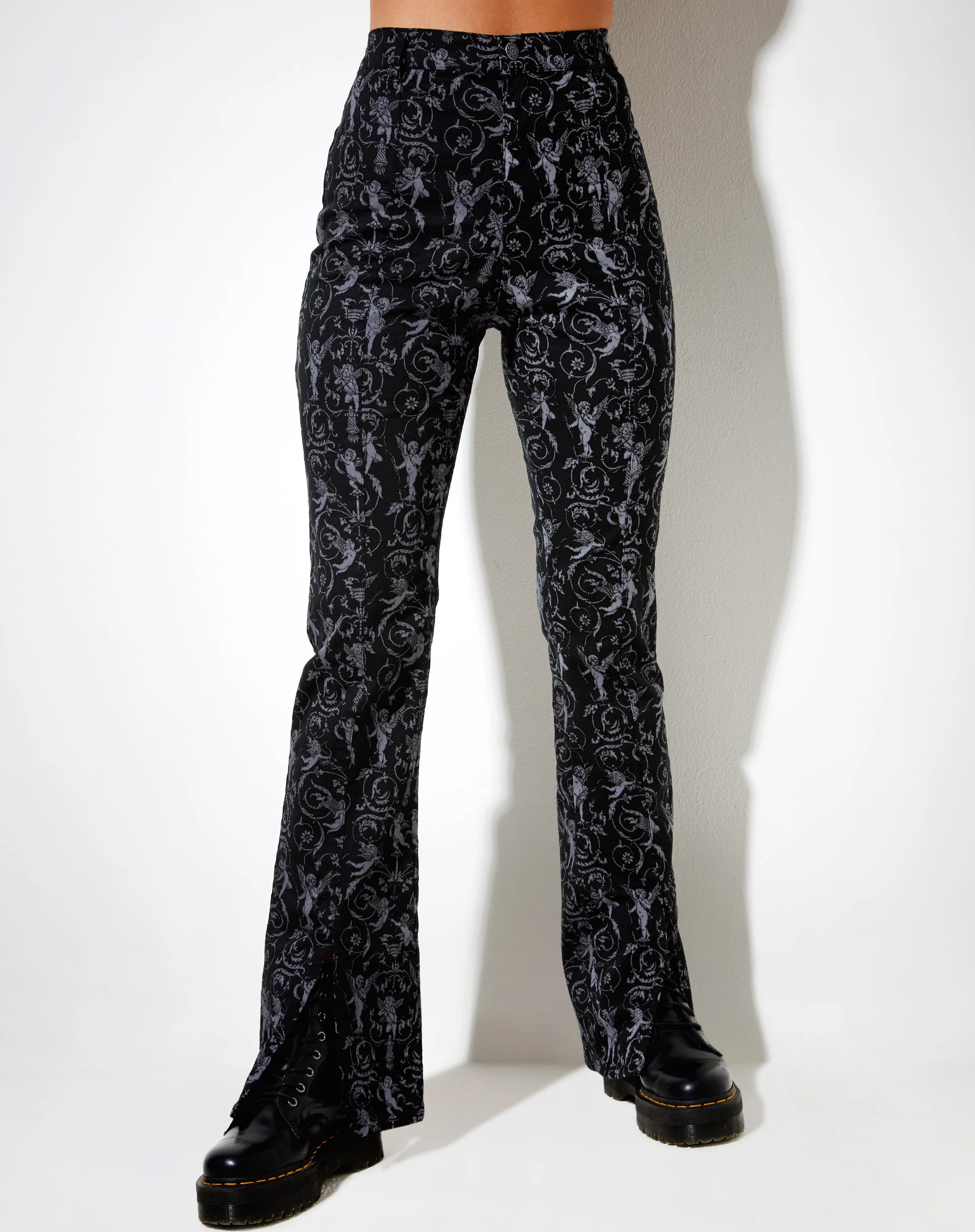 Zabby Flare Trouser in Baroque Cherub Black and Grey - Image 2